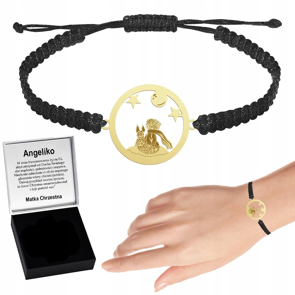 Bransoletka Złota Mały Książę Lis Makrama SREBRO 925 Prezent GRAWER GRATIS