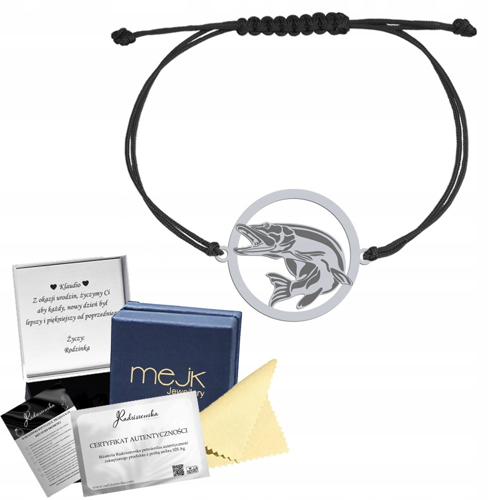 Bransoletka Srebrna Szczupak Sznurek SREBRO 925 Grawer Prezent Biżuteria