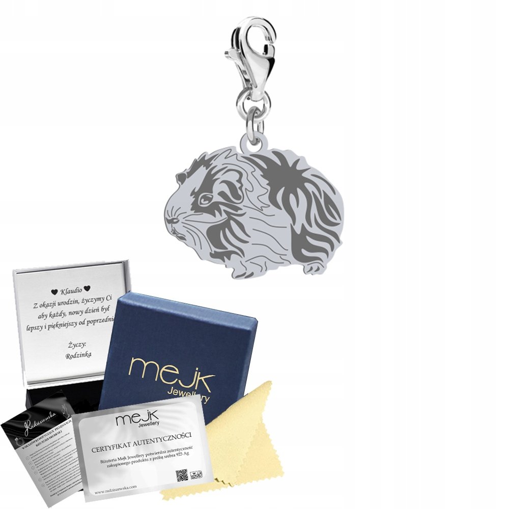 Charms Srebrny Świnka Morska 925 Prezent Kobieta DEDYKACJA GRATIS