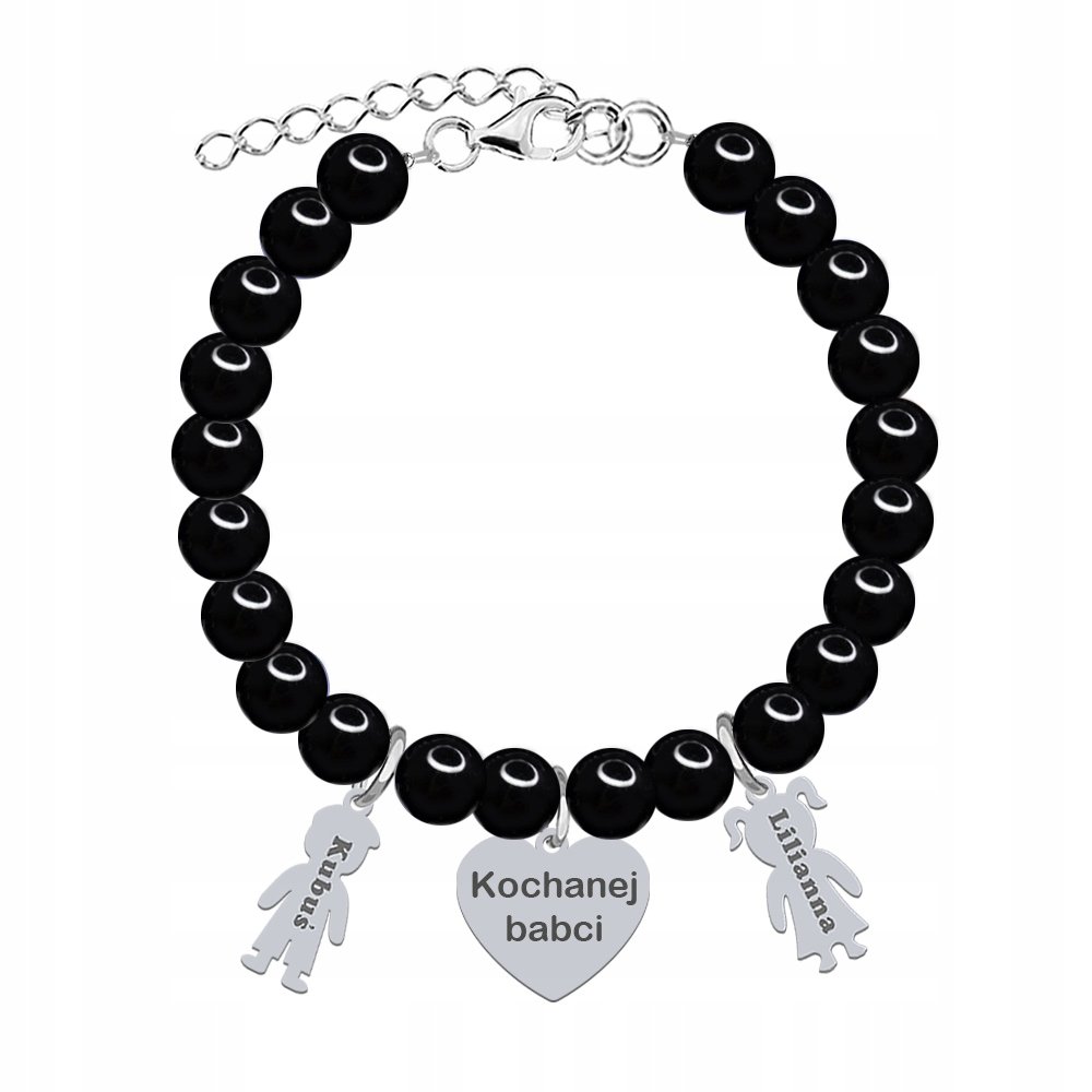 Bransoletka Srebrna Imię Dziecka Serce Prezent Dzień Matki Perły Grawer