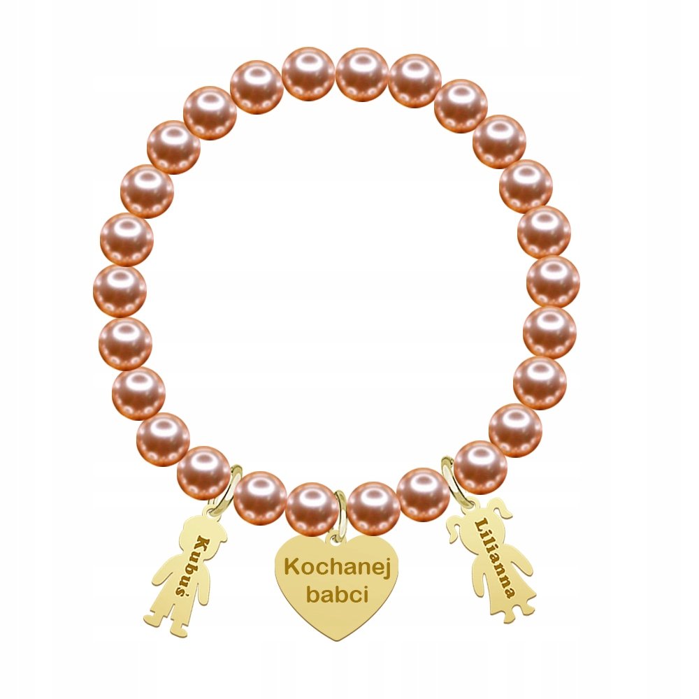 Bransoletka Złota z Perłami Imię Dziecka 925 Grawer Dzień Matki ŻYCZENIA