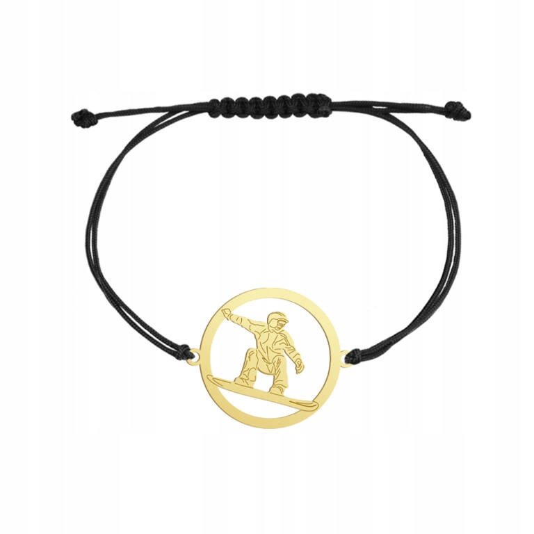Złota Bransoletka Snowboarding 925 na sznurku GRAWER DEDYKACJA GRATIS