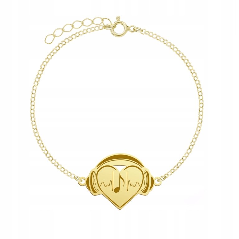 Pozłacana Bransoletka SERCE I SŁUCHAWKI Dedykacja