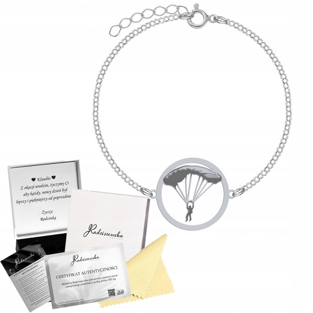 Bransoletka Srebrna Spadochroniarz 925 Prezent GRAWER DEDYKACJA GRATIS