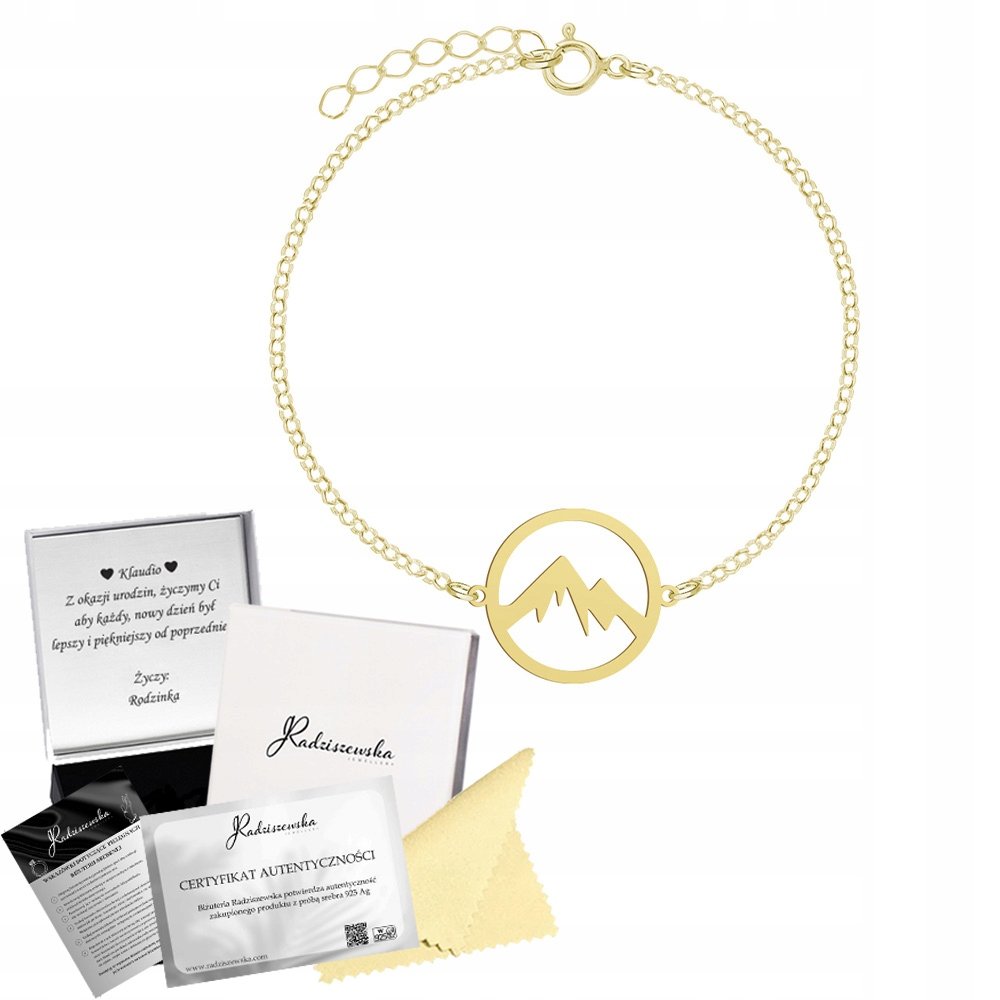 BRANSOLETKA ZŁOTA GÓRY Z GRAWEREM ŁAŃCUSZEK PREZENT SREBRO 925 DEDYKACJA