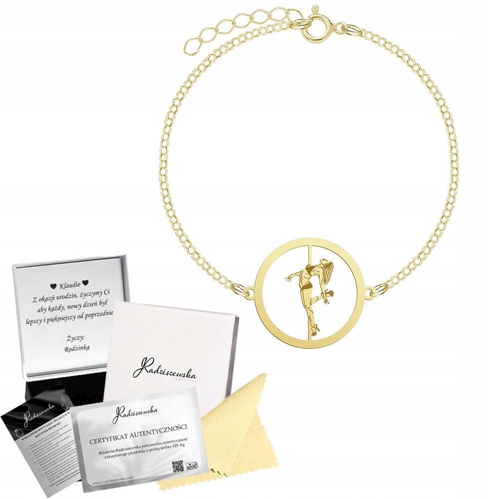 Bransoletka Pozłacana Pole Dance Srebro 925 Grawer Gratis Biżuteria Prezent