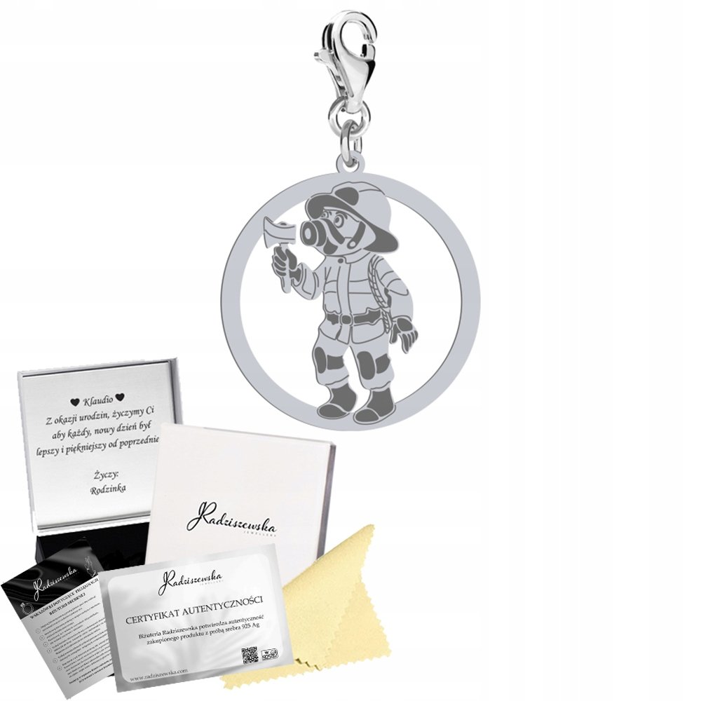 Charms Srebrny STRAŻAK Karabińczyk Prezent SREBRO 925 DEDYKACJA GRATIS
