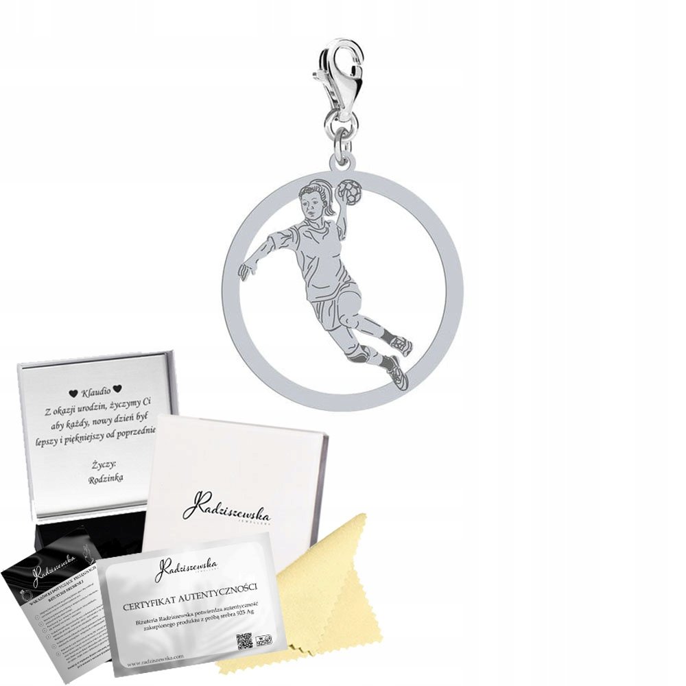 Charms Srebrny Piłka Ręczna Kobieta Prezent Biżuteria DEDYKACJA GRATIS
