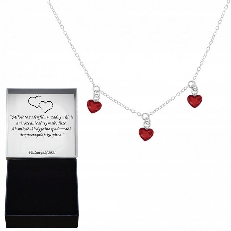 Naszyjnik Srebrny Serce 3 Serca Kryształy Różne Kolory Dzień Kobiet