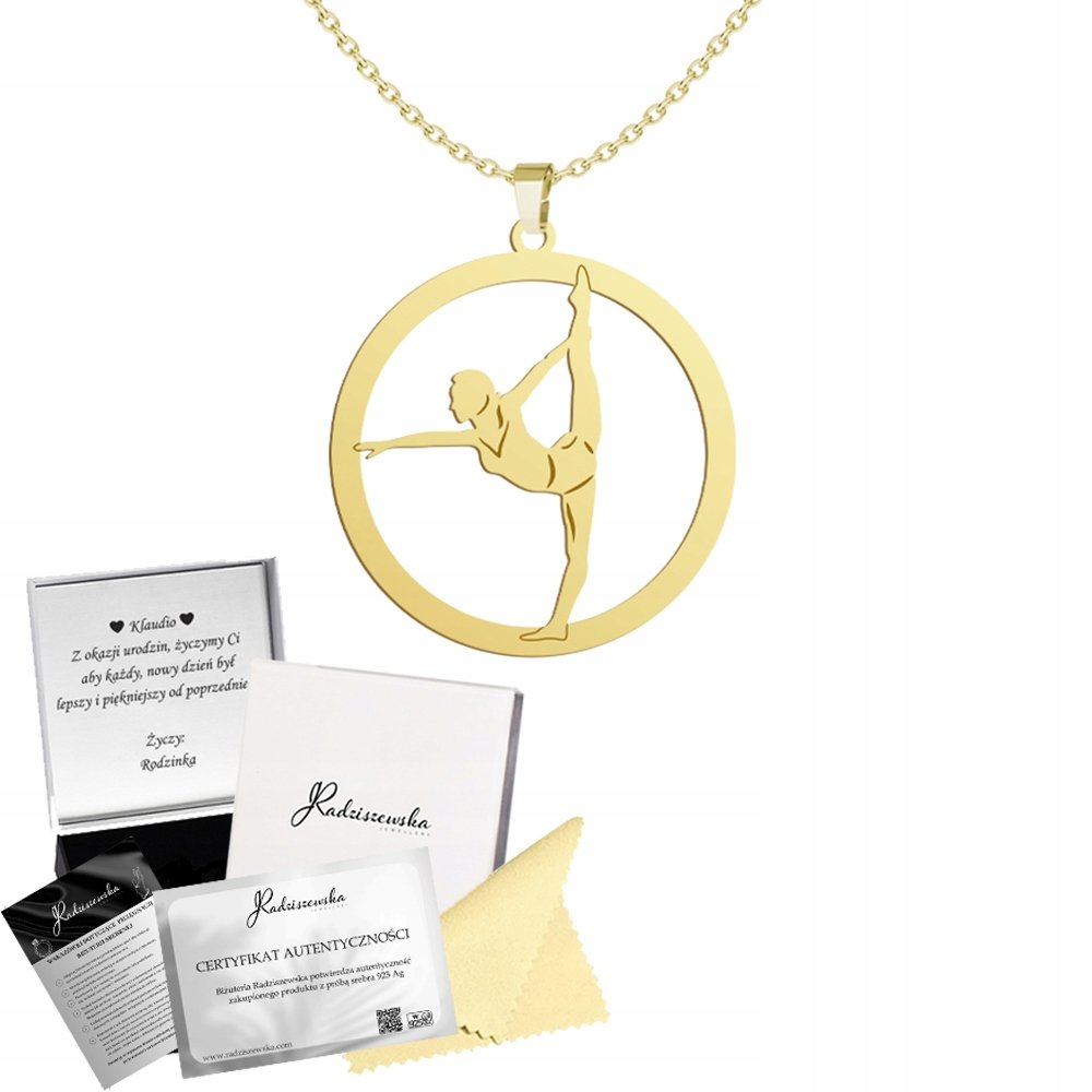 Złoty Naszyjnik z Gimnastyczką Gimnastyka 925 Łańcuszek GRAWER GRATIS