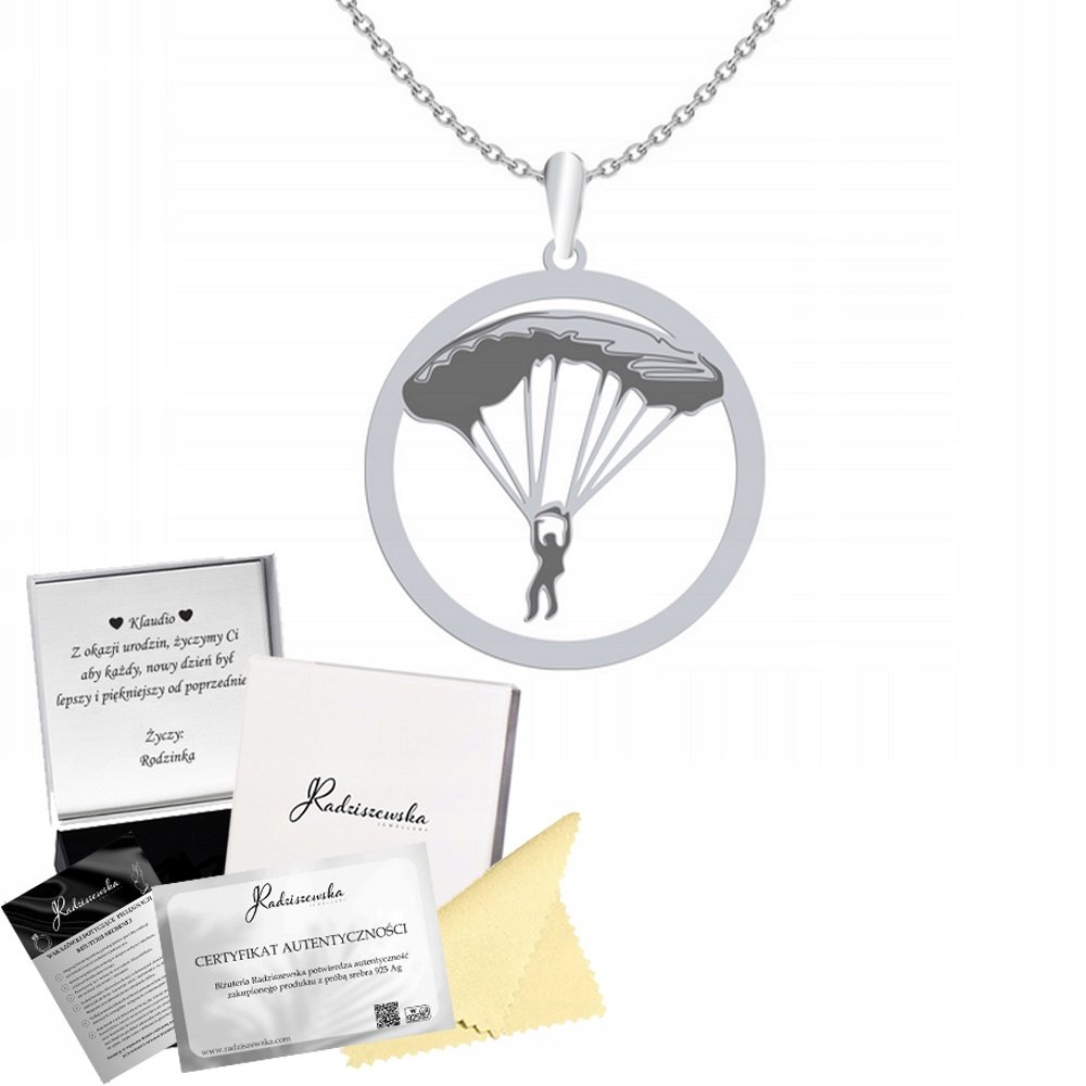 Naszyjnik Srebrny Spadochroniarz Prezent Łańcuszek GRAWER DEDYKACJA GRATIS