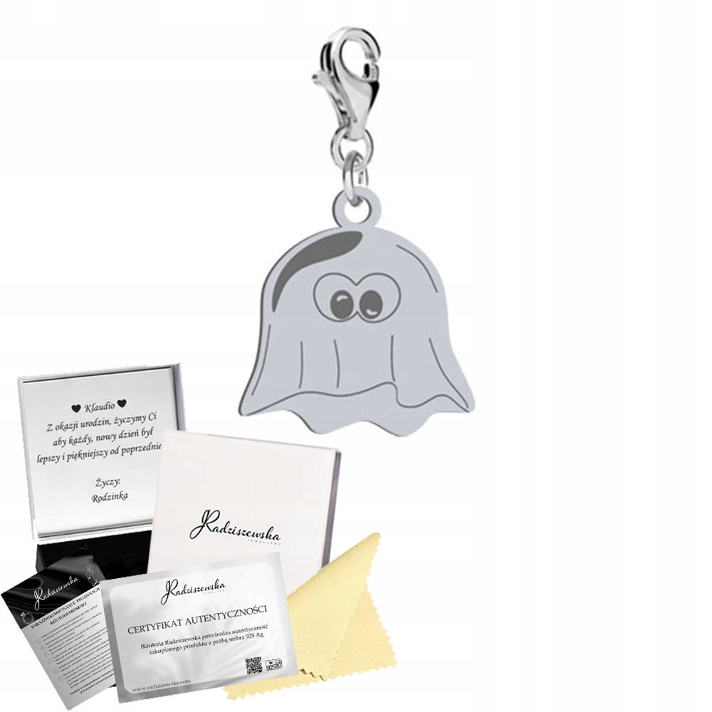 Charms Srebrny na Halloween Duszek 925 Prezent Zawieszka Biżuteria