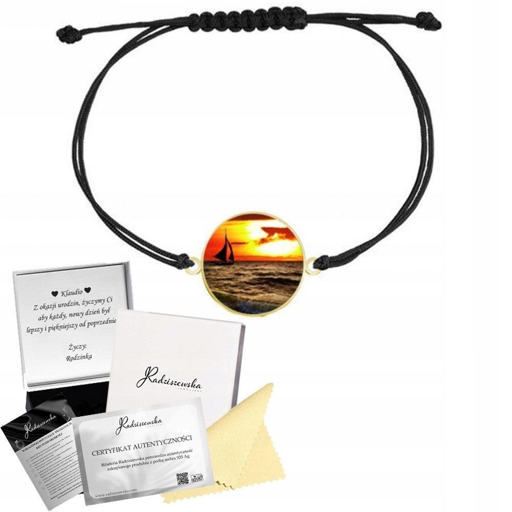Bransoletka Złota Zachód Słońca Zdjęcie Sznurek 925 Prezent GRAWER GRATIS