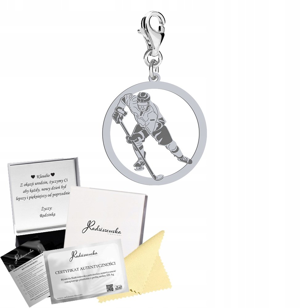 Charms Srebrny HOKEISTA HOKEJ Prezent Biżuteria SREBRO 925 DEDYKACJA GRATIS