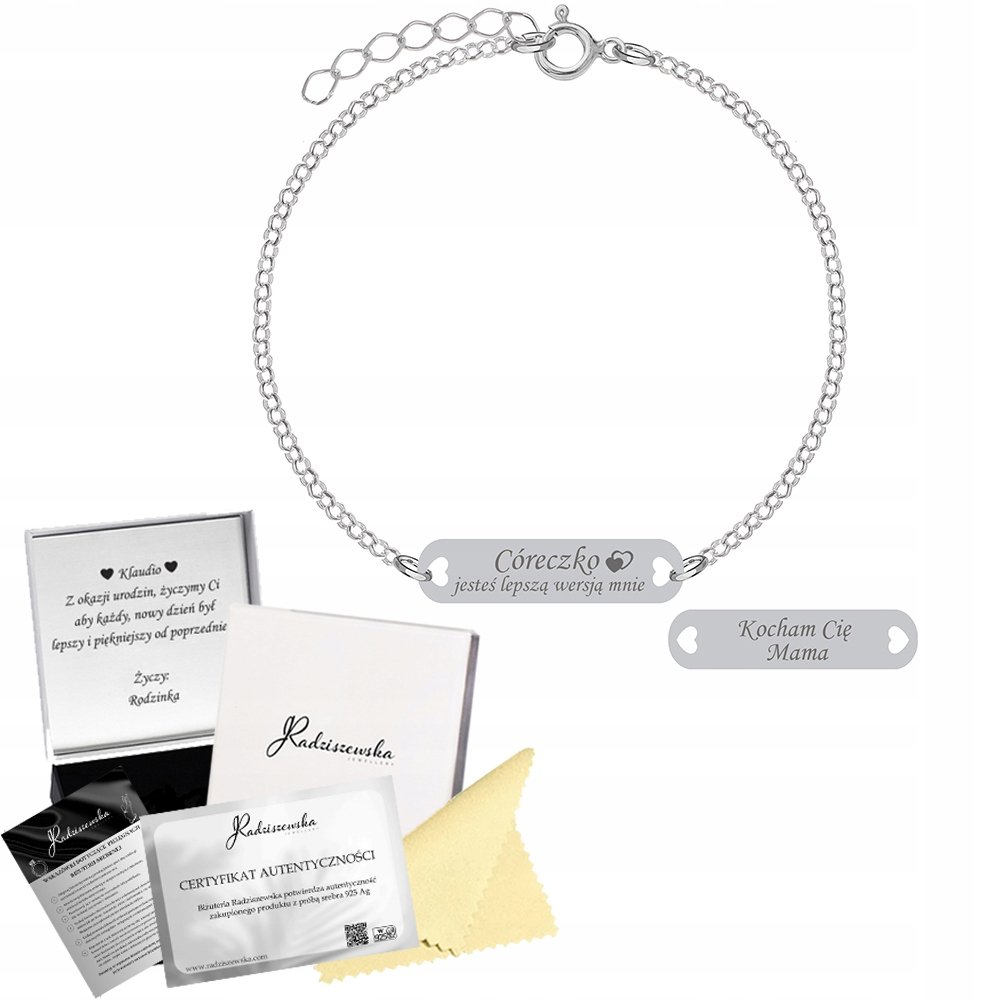 Bransoletka Srebrna dla Córki Blaszka Srebro 925 Grawer Gratis Prezent