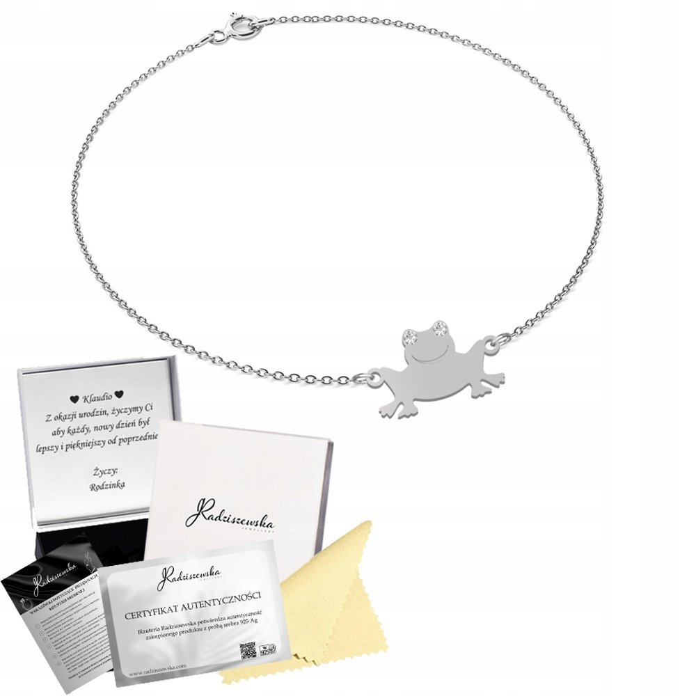 Bransoletka Srebrna Żaba Łańcuszek Prezent 925 GRAWER DEDYKACJA GRATIS