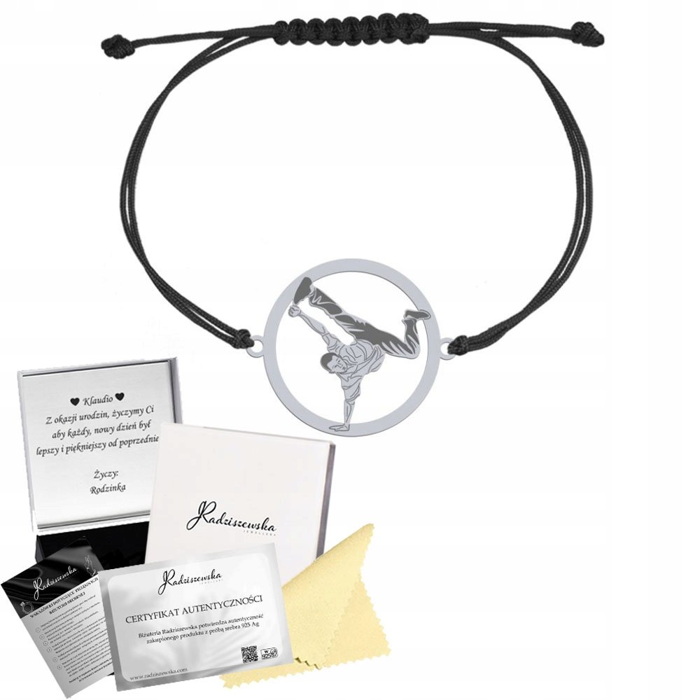 Bransoletka Srebrna Taniec Breakdance Sznurek Prezent GRAWER GRATIS