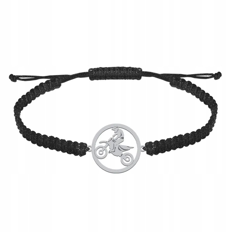 Bransoleta Męska Motocross Srebro 925 Sznurek Prezent GRAWER GRATIS