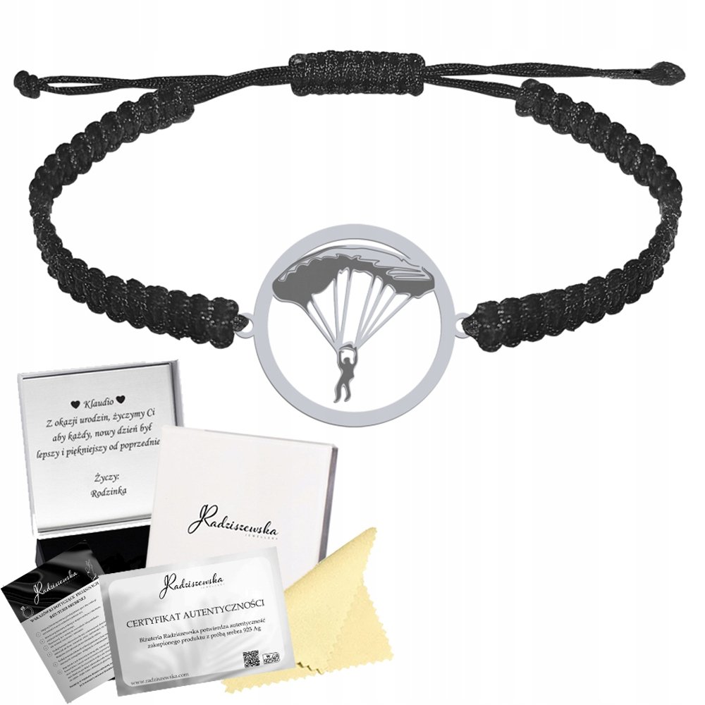 Bransoletka Srebrna Spadochroniarz Srebro 925 Grawer Makrama Biżuteria