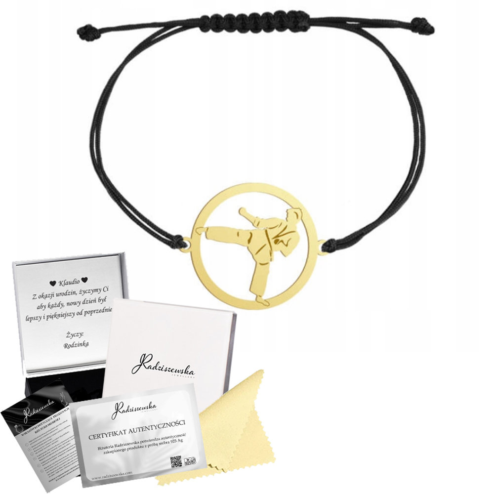 Bransoletka Złota Ju-jitsu Sznurek 925 Prezent Biżuteria GRAWER DEDYKACJA