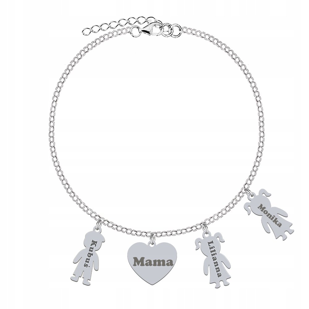 Bransoletka Srebrna dla Mamy Serce Imię Dziecka SREBRO 925 Prezent GRAWER