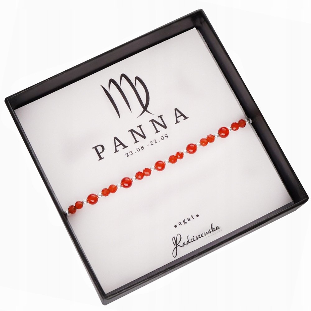 Bransoletka Zodiak PANNA z Kamieni Naturalnych Agat Karneol 925 Prezent