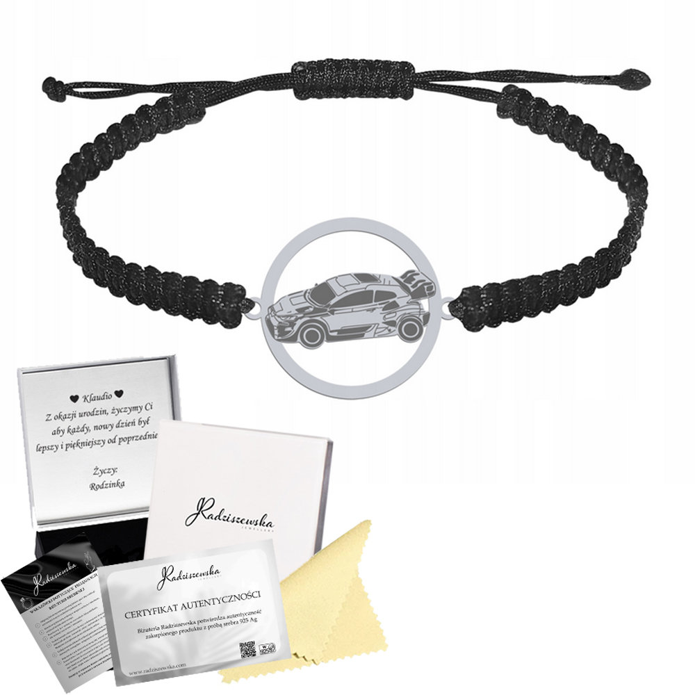 Bransoletka Srebrna WRC Rajdowe Mistrzostwa Świata Makrama 925 GRAWER