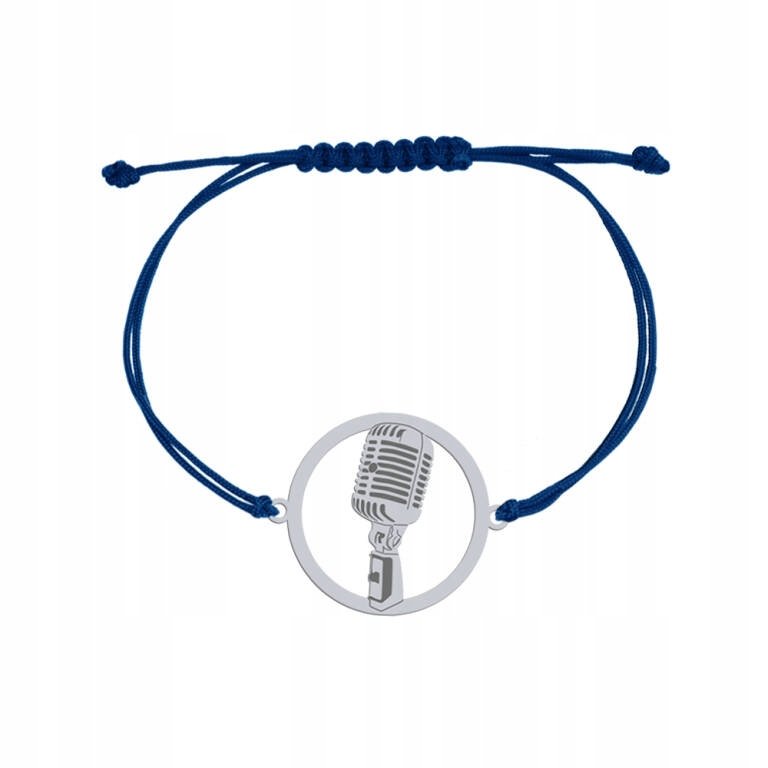 Bransoletka Srebrna Mikrofon Sznurek Srebro 925 Grawer Dedykacja Prezent