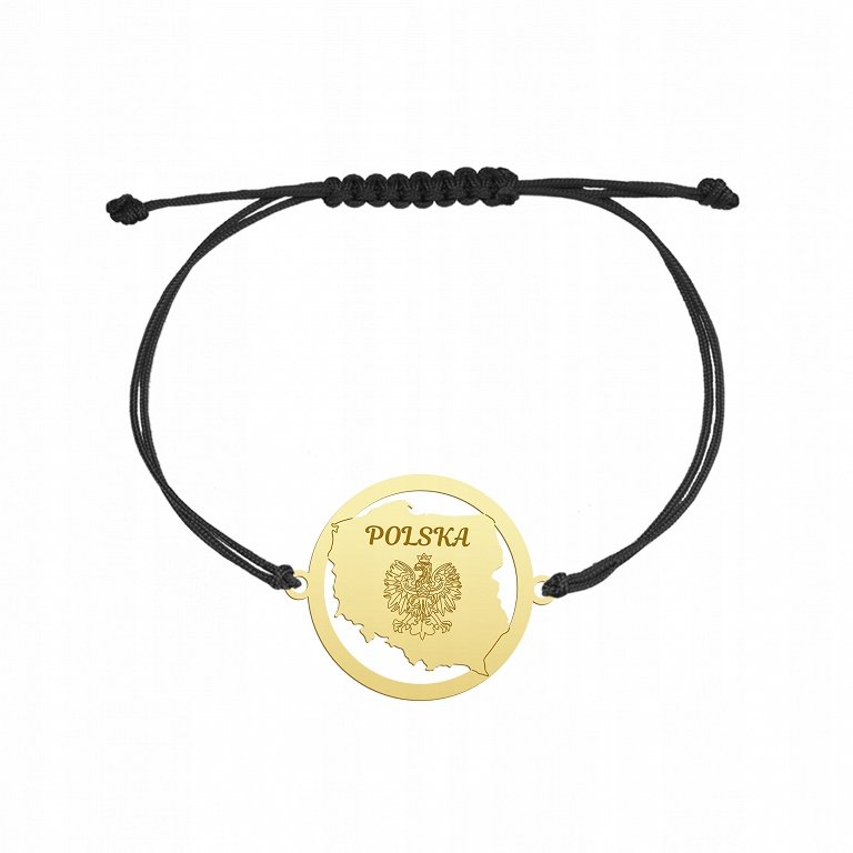Bransoletka Pozłacana Mapa Polski Sznurek 925 Grawer Dedykacja Prezent