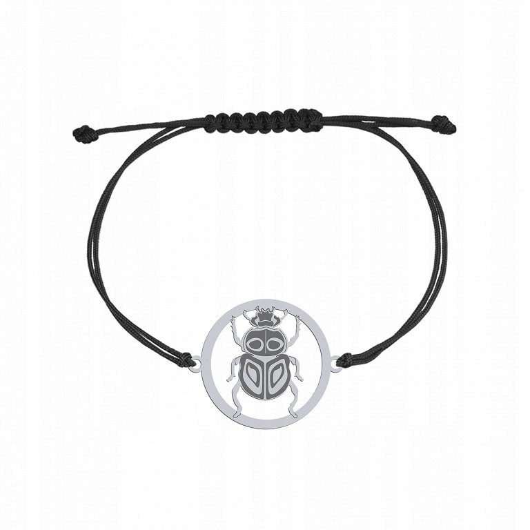 Bransoletka Srebrna ze Skarabeuszem 925 Sznurek Prezent GRAWER GRATIS