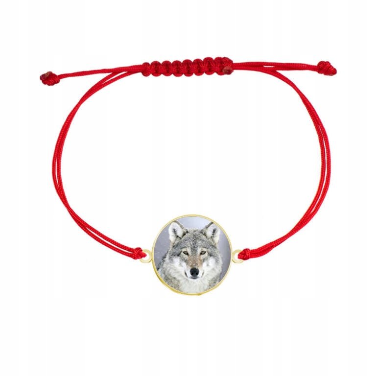 Bransoletka Pozłacana Wilk Foto Biżuteria Prezent Sznurek 925 GRAWER GRATIS