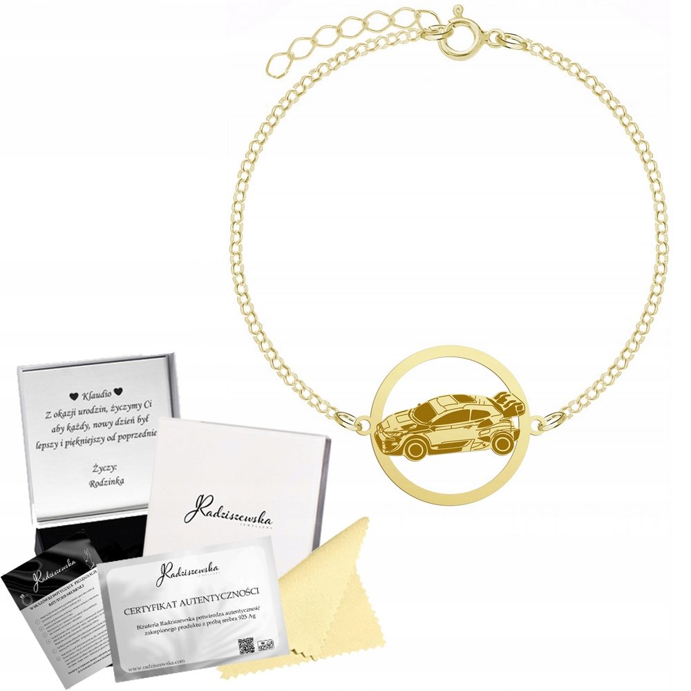 Bransoletka Złota Rajdowe Mistrzostwa Świata 925 Prezent GRAWER DEDYKACJA