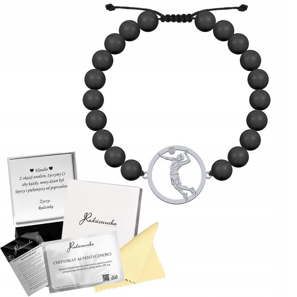 Bransoleta Srebrna Męska Siatkarz Perły Prezent 925 GRAWER GRATIS