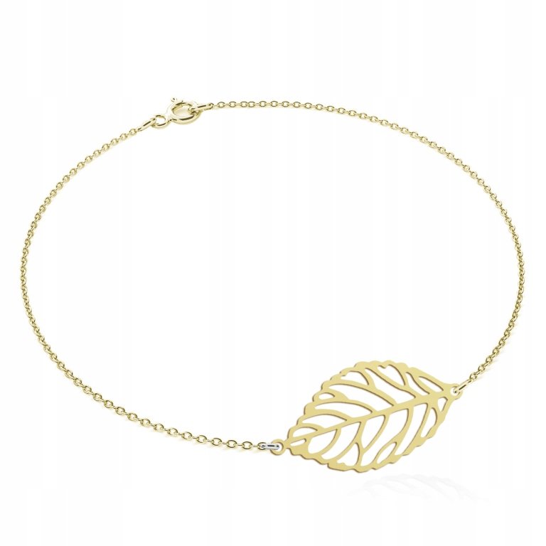 Bransoletka Pozłacana z Liściem 925 Listek Prezent DEDYKACJA GRATIS