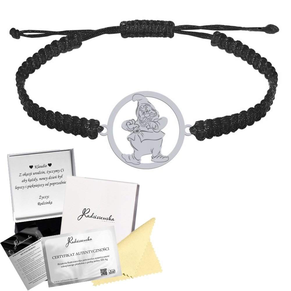 Bransoletka Srebrna Krasnal Makrama Prezent Srebro 925 GRAWER GRATIS