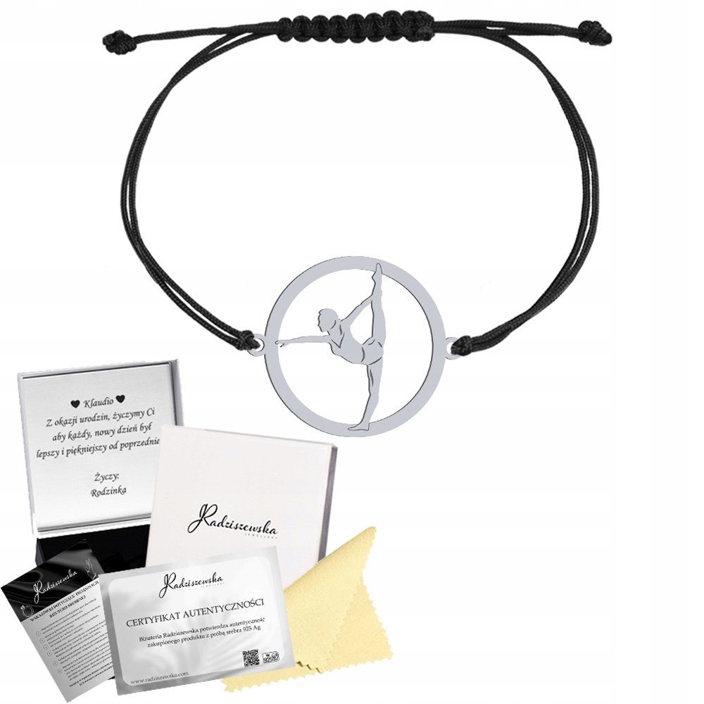 Bransoletka Srebrna Gimnastyka 925 Sznurek Prezent Biżuteria GRAWER GRATIS