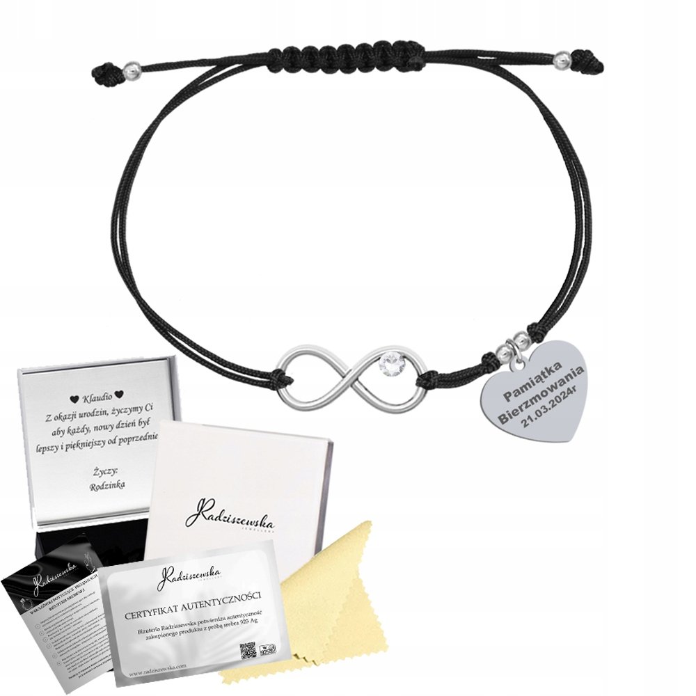 Bransoletka Srebrna Serce Nieskończoność Biżuteria Prezent GRAWER GRATIS