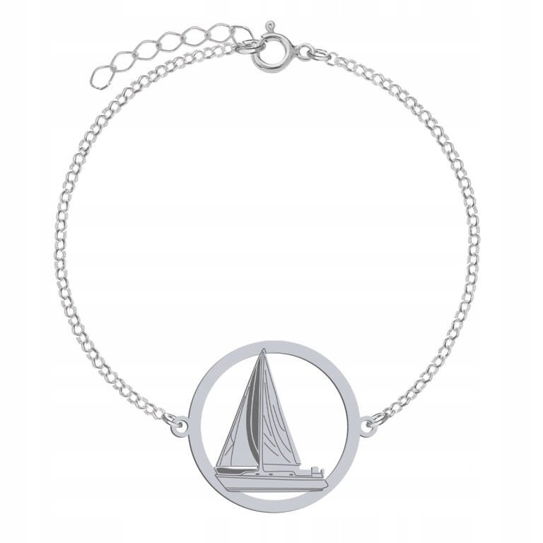 Bransoletka Srebrna Żaglówka Żeglarstwo 925 Łańcuszek Prezent GRAWER
