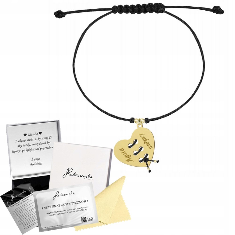 Złota Bransoletka Serce Wiązane Sznurek Dzień Mamy 925 Prezent GRAWER