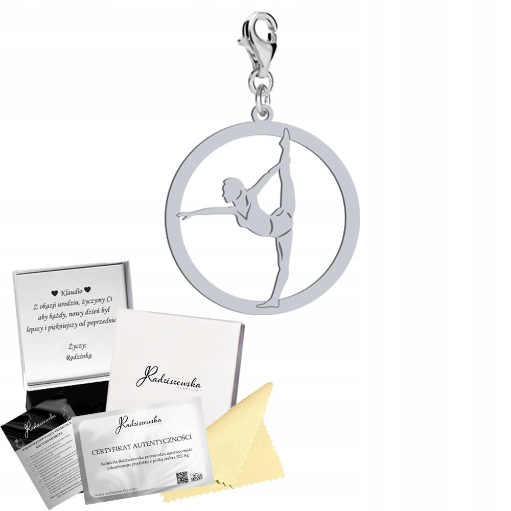 Charms Srebrny Gimnastyka Gimnastyczka 925 Prezent DEDYKACJA GRATIS