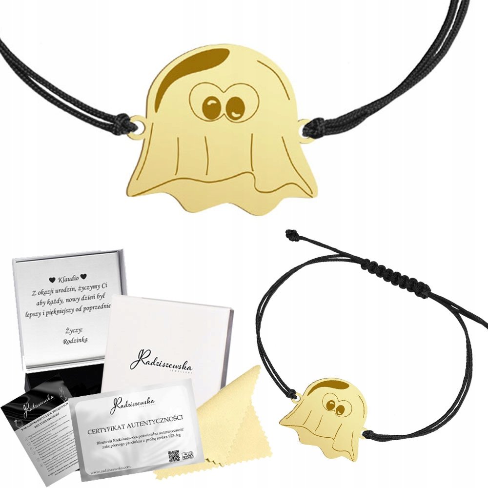 Bransoletka Złota Duszek Halloween 925 Sznurek Prezent GRAWER ŻYCZENIA