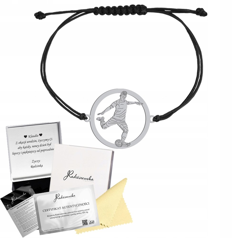 Bransoletka Srebrna Piłka Nożna PIŁKARZ 925 Prezent GRAWER DEDYKACJA GRATIS