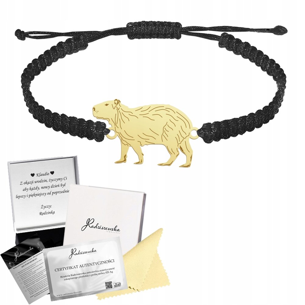 Bransoletka Złota Kapibara Makrama Biżuteria Prezent 925 GRAWER GRATIS