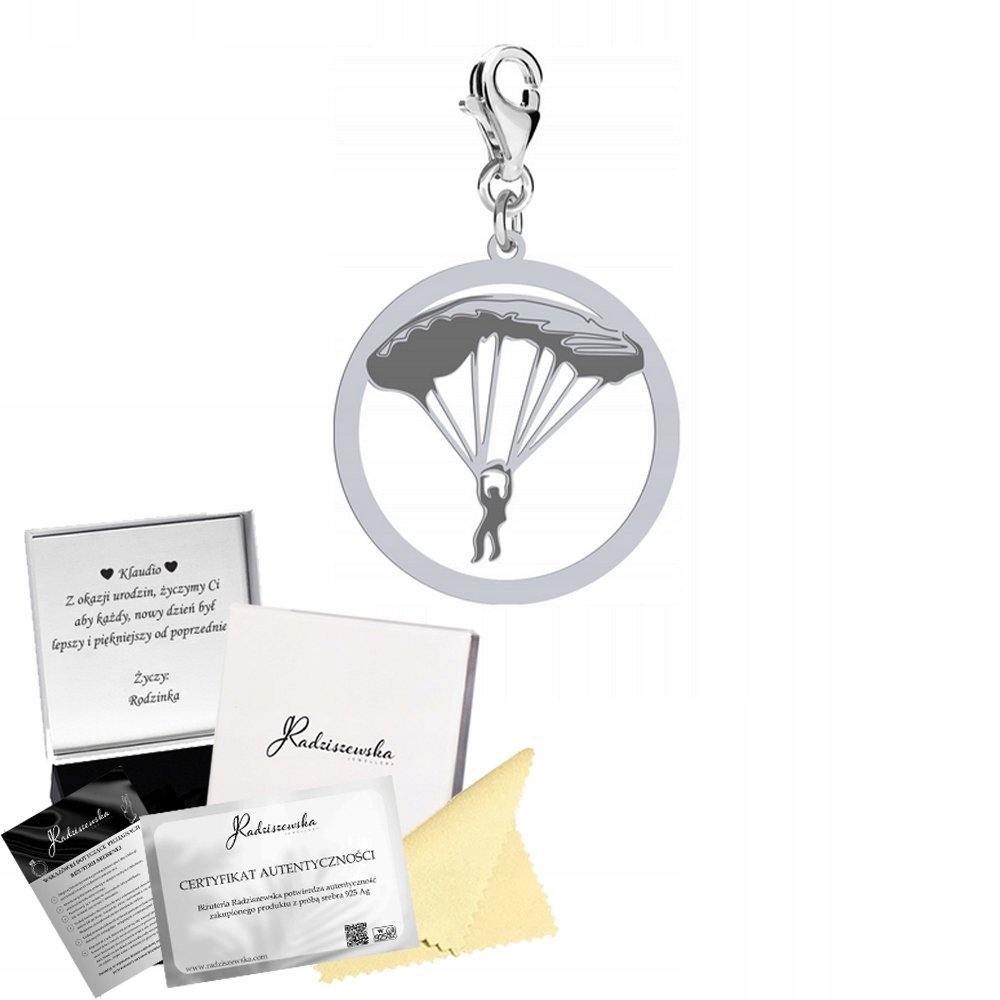 Charms Srebrny ze Spadochroniarzem Karabińczyk Prezent DEDYKACJA GRATIS