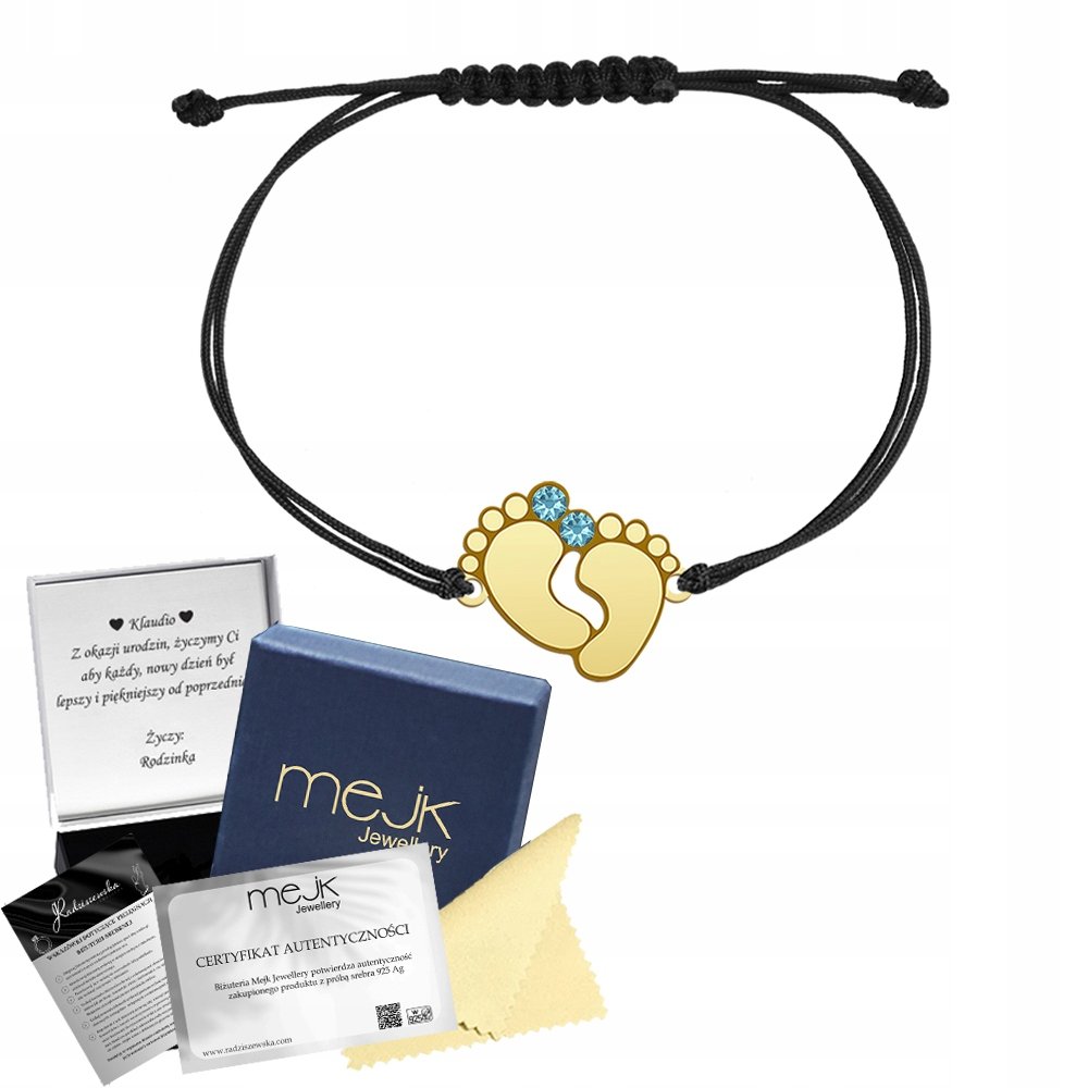 Bransoletka Złota Stópki Imię Dziecka SREBRO 925 Prezent Dzień Mamy GRAWER