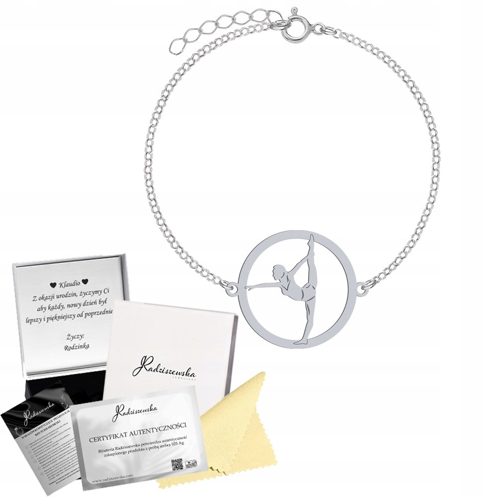 Bransoletka Srebrna Gimnastyka 925 Łańcuszek Prezent GRAWER DEDYKACJA GRATI