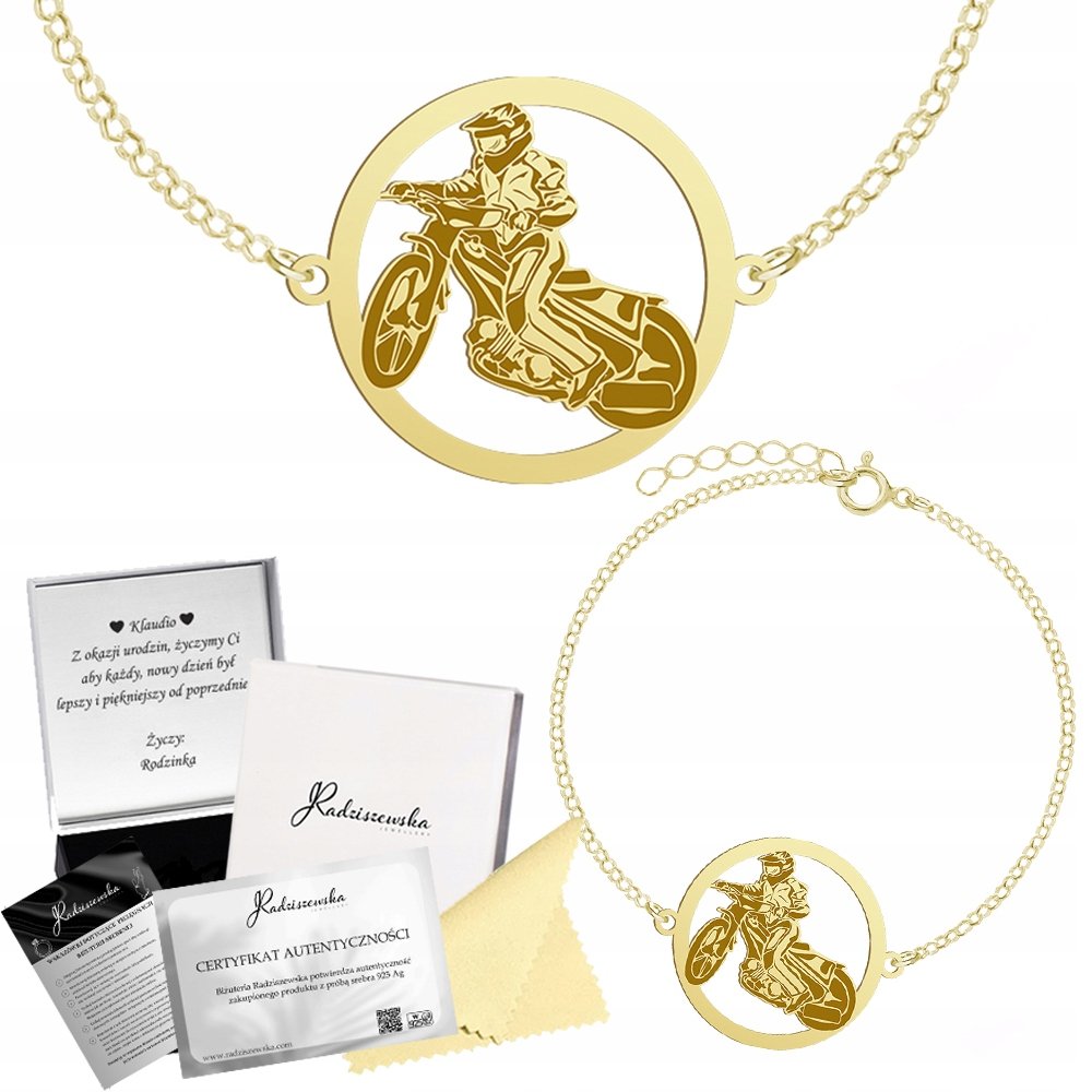 Bransoletka Złota ze Speedway Żużel Łańcuszek Biżuteria 925 GRAWER GRATIS