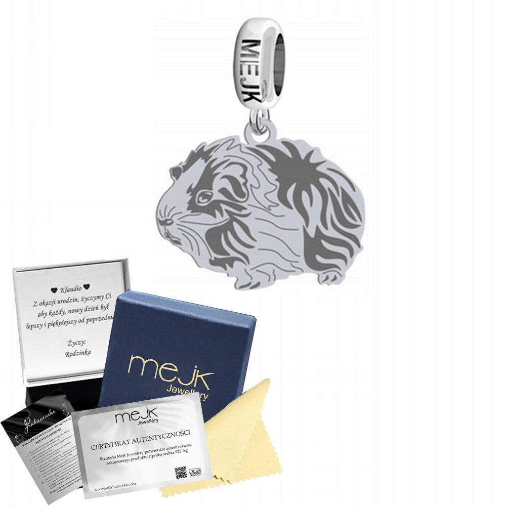 Charms Srebrny Świnka Morska 925 Modułowy Zawieszka DEDYKACJA GRATIS