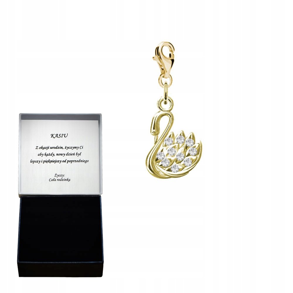 Charms Złoty Łabędź 925 Prezent na Dzień Kobiet ŻYCZENIA GRATIS