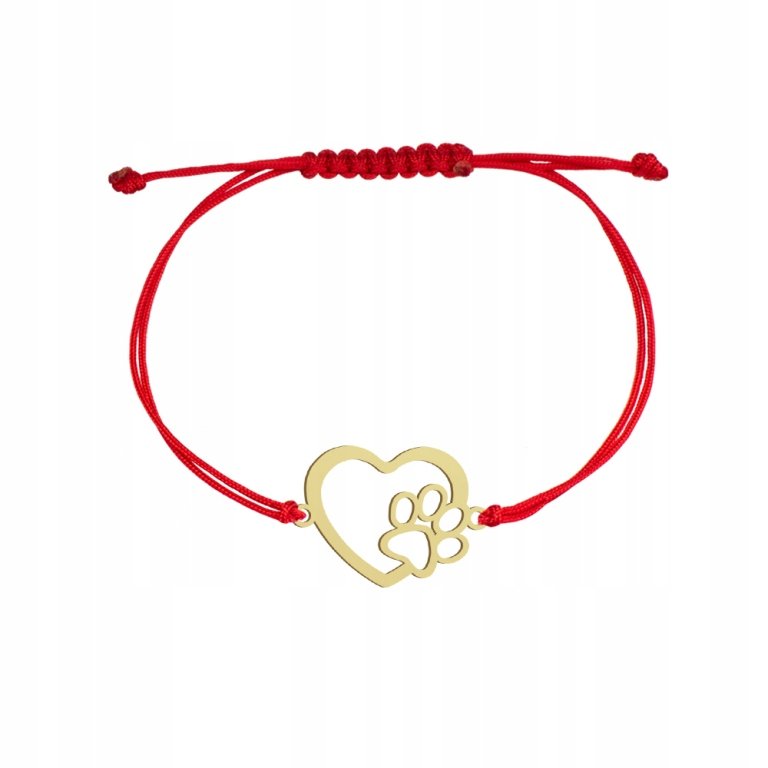 Pozłacana Bransoletka z Sercem i łapą sznurek